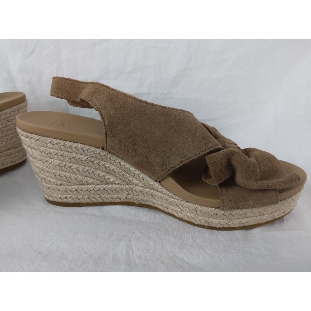 Ugg Camilla Chestnut Suede Leather Bow Espadrille Wedges Sandals Womens Size 8.5 - Picture 5 of 8